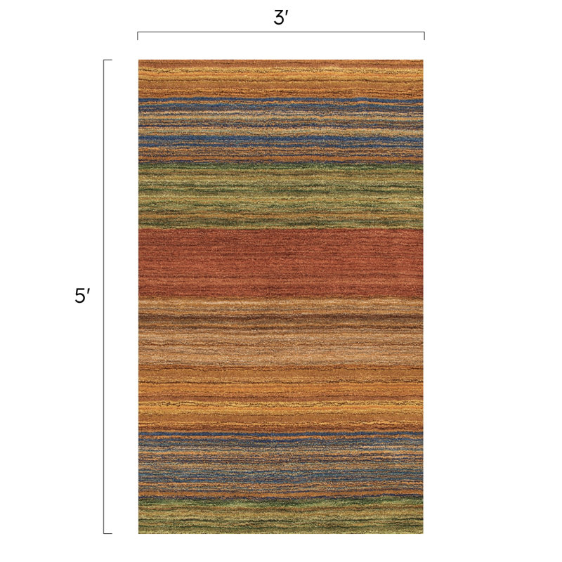 Tapis rouge / orange / vert en laine touffeté à la main Brushstroke, Rectangulaire 3 pi x 5 pi