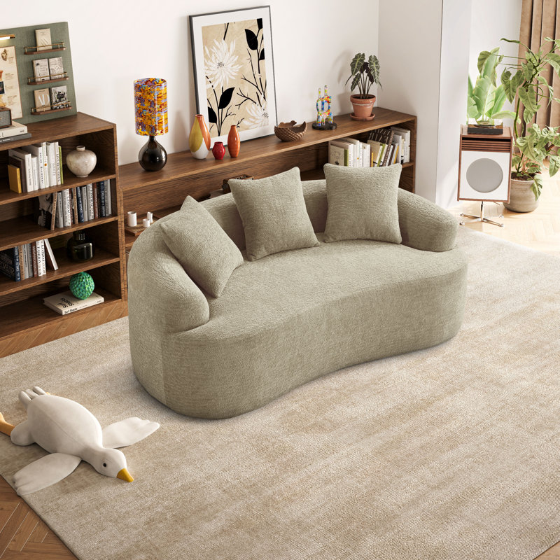 Boneless 65" Chenille Curved Sofa, Apricot Cream