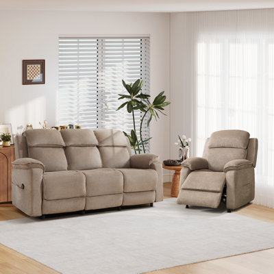 2-Piece Contemporary Linen Upholstery Power Reclining Living Room Set With A Power Recliner Chair & 3-Seater Sofa With Remote Control