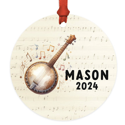 Personalized Banjo Metal Christmas Ornament For Banjoist Or Banjo Player