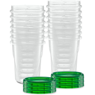 (32 Ounce 10 Pack) Twist Cap Containers Clear Bottom With Green Top Screw On Lids Twist Top Food Storage Freezer Containers