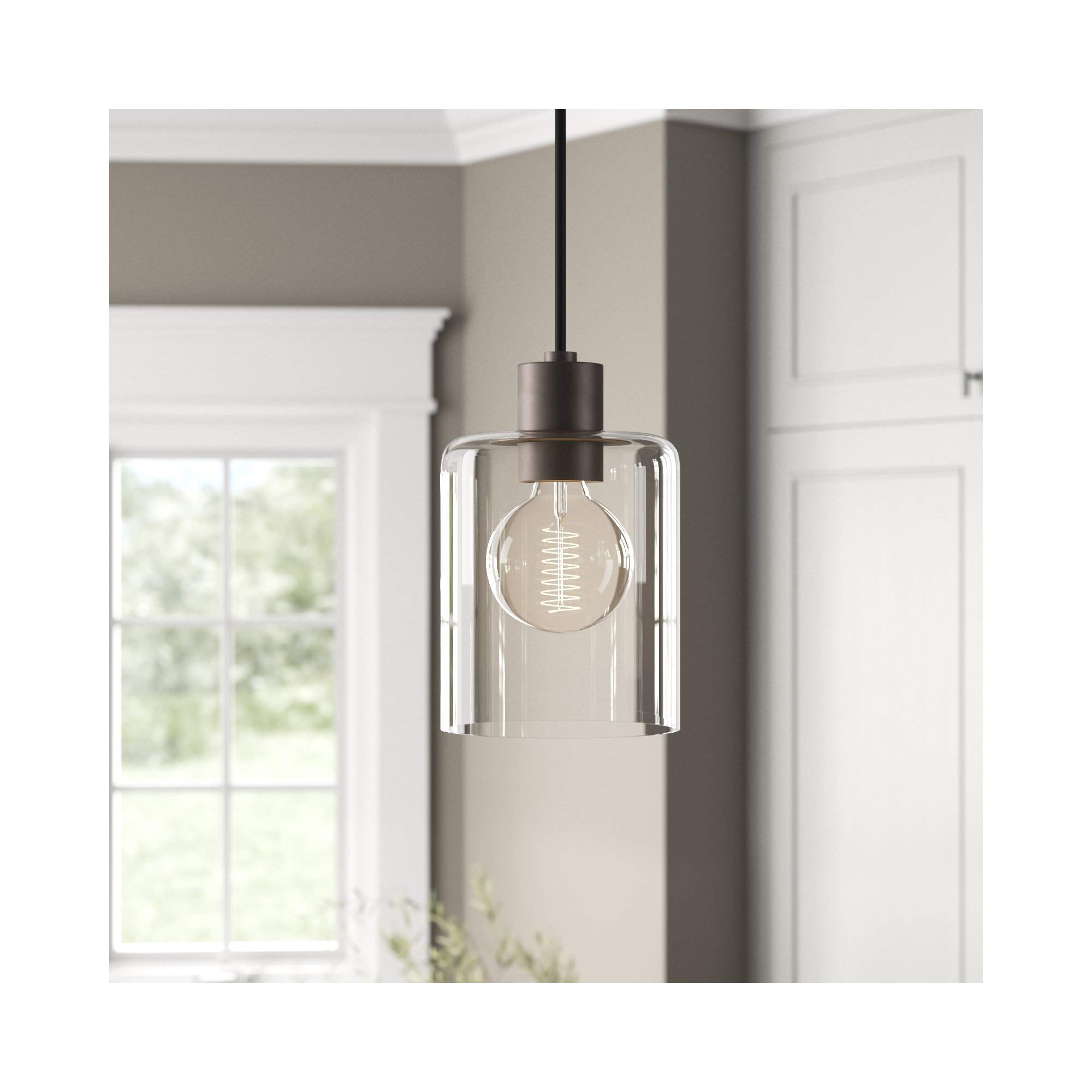 Alvy Single Light Glass Dimmable Pendant, Old Bronze