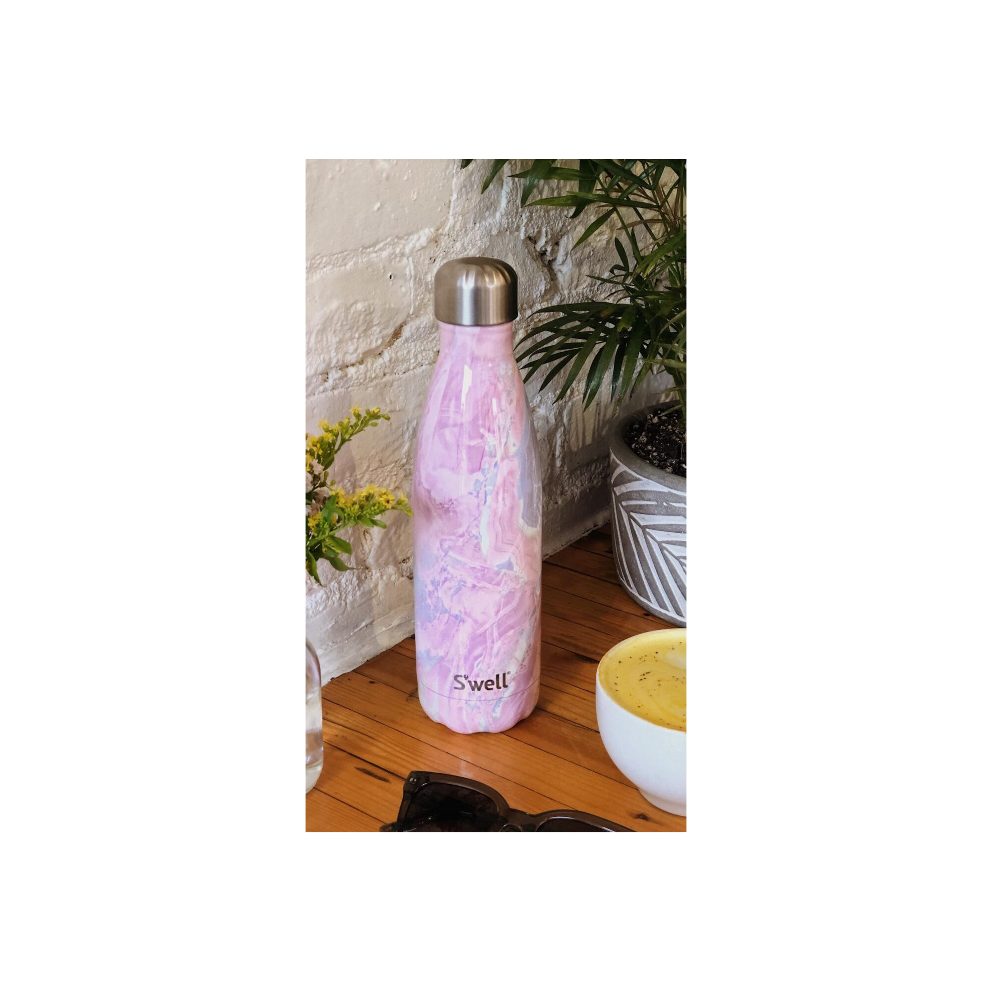 S'well Stainless Steel Triple-Layered Vacuum-Insulated Water Bottle, Geode Rose, 17.oz