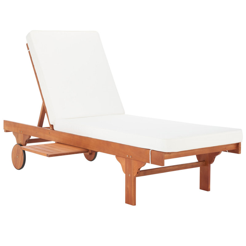 Alvah Outdoor Adjustable Garden Lounger with Cushion, Beige, Natural