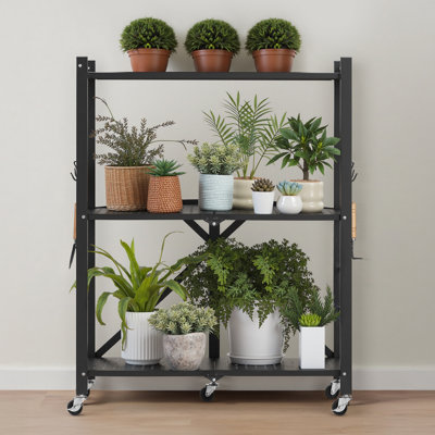 3-Tier Foldable Storage Shelf with Wheels 13 x 36-inch Metal Shelving