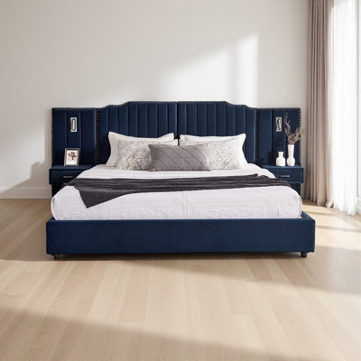 Structure de lit tapissier avec tissu en velours