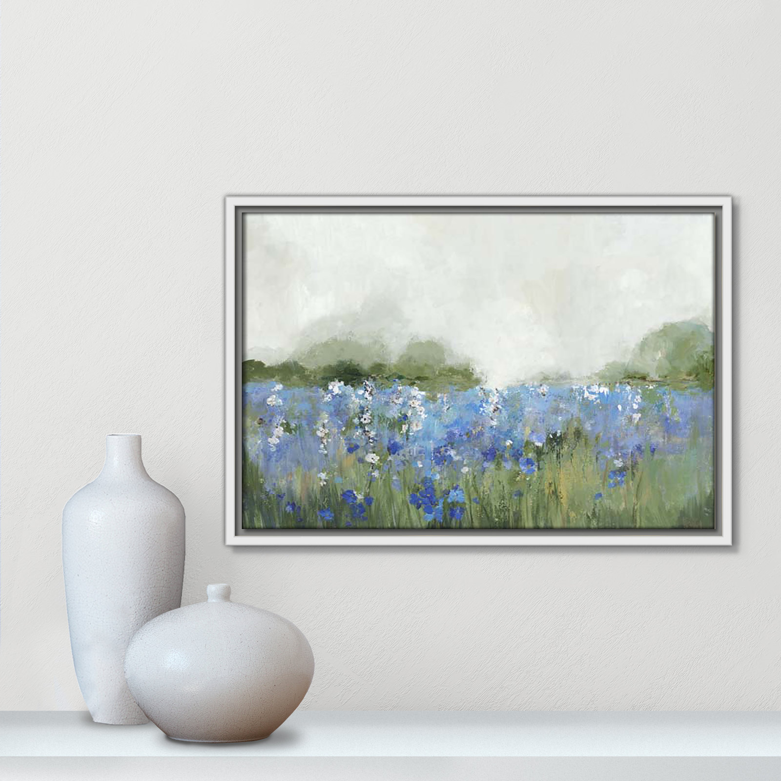 Meadows Bluebells Field by Allison Pearce, 13.5" H x 19.5" W x 2" D, White Framed
