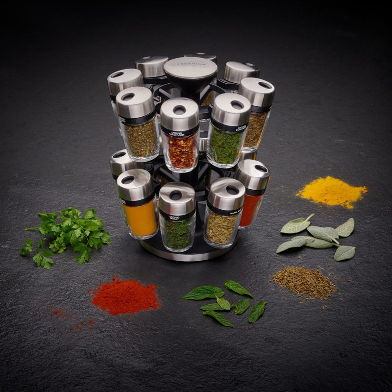 Freestanding Spice Jar & Rack Set, Black/Silver, 21.3'Hx21.3'Wx26.2'D