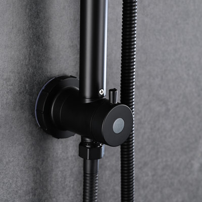 Douche de pluie noire matte avec tête de douche de 6 pouces et portatif, 2,5 gallons par minute, débit d'eau réglable, corrosion, barre coulissante facile, solution pratique