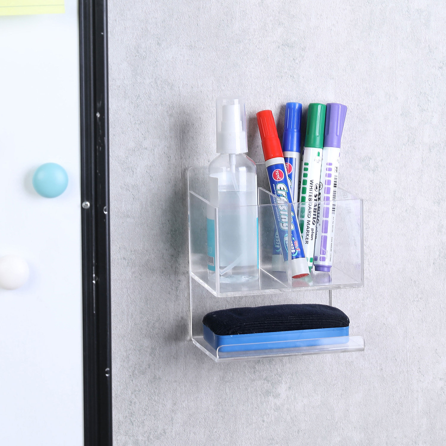 Pencil Holder - Self-Adhesive Wall Mount Pen Cup,Marker Pot,Writing Utensil  Storage Organizer for Fridge,Locker,Whiteboard,Home and Office - White 