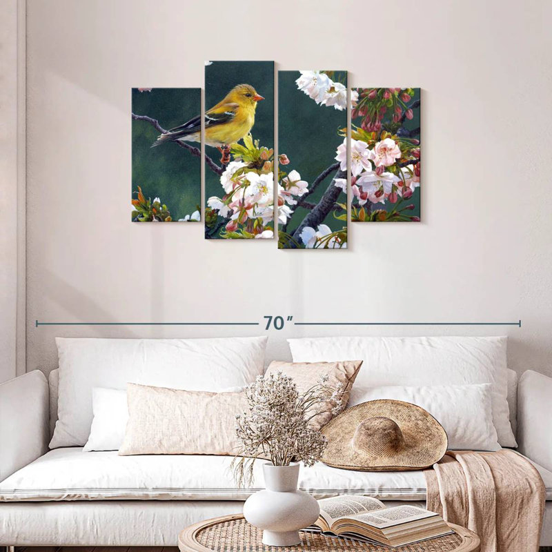 Chardonneret femelle et fleurs