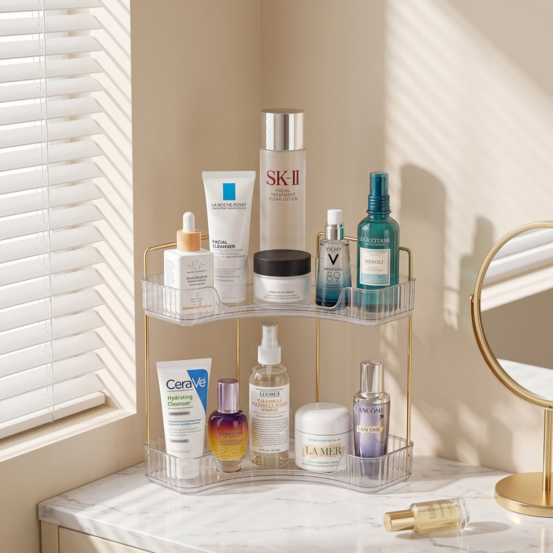 Sorbus 2-Tier Corner Bathroom Countertop Organizer, Clear Cosmetic & Beauty Storage Shelf for Skincare, Makeup, Toiletries & Bath Essentials
