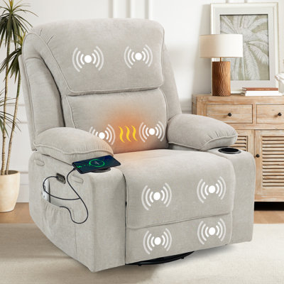 Fauteuil inclinable électrique berçant inclinable chauffant à massage électrique avec porte-gobelets et port USB Type C (gris beige)
