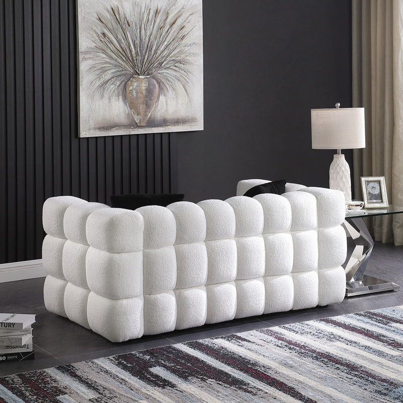 Canapé luxueux moelleux 2 places Boucle Upholstery, Blanc