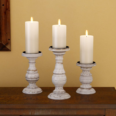 3 Piece Wood Tabletop Candlestick Set