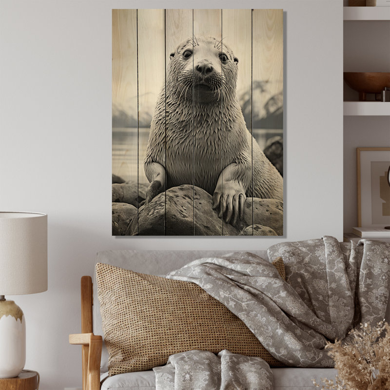 Sceau arctique de l'Alaska sur bois, H 40 po x l 30 po x P 0,78 po