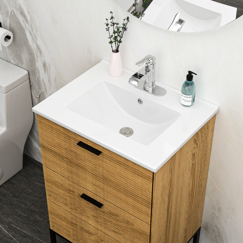 Comptoir de meuble-lavabo en céramique 24 po x 18 po blanc - débordement, teinture, faible absorption d'eau, lavabo rectangulaire 1 trou, teinture, maximisation d'espace