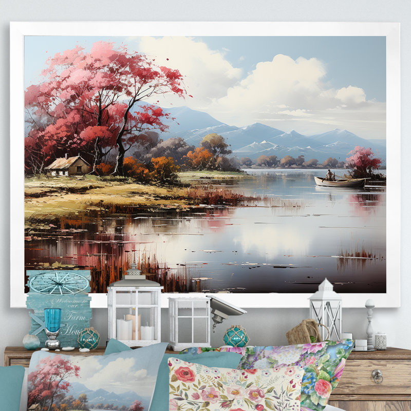 " Lakeside Fall Foliage Serenity I ", White Single Picture Framed, 24" H x 32" W x 1" D