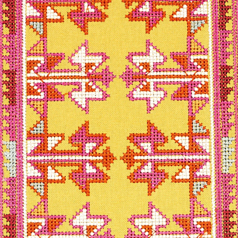Tissu brodé Vinka, Rose / Jaune