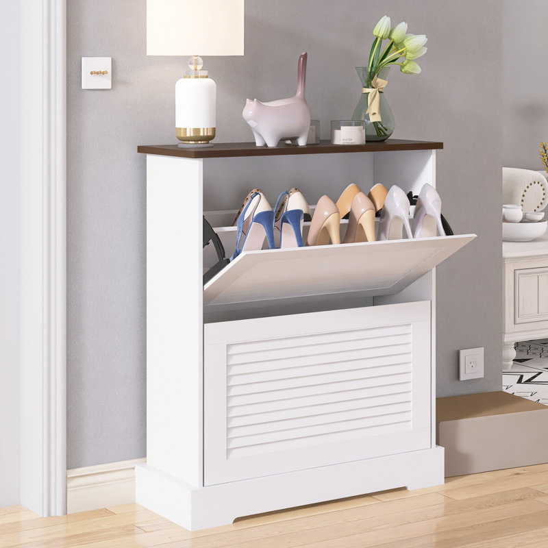 Armoire à chaussures moderne à tiroirs rabattables avec présentoir ouvert et rangement ventilé