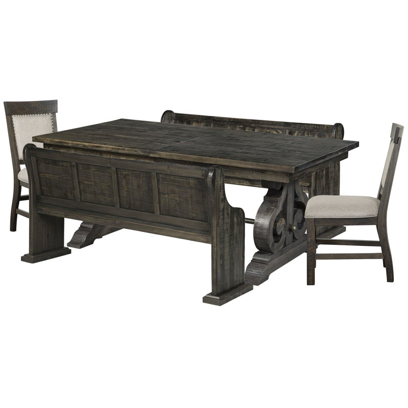 Extendable Rectangular Dining Table 2 Benches And 2 Upholstered Chairs, 5 Pieces: Table, 2 Benches, 2 Chairs