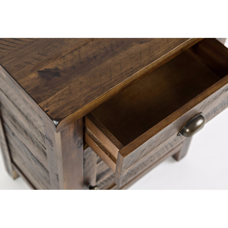 Table de chevet en bois massif 1 tiroir Castile, Brun