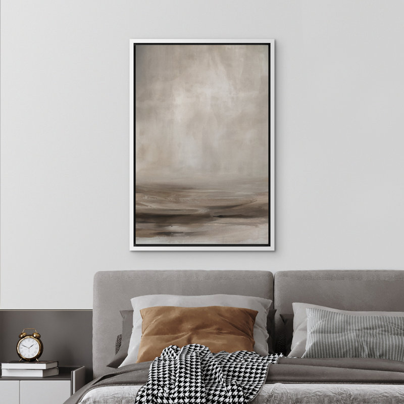 «Brown Minimalist Abstract Landscape», impression sur toile encadrée, H 24 po x l 16 po, Blanc