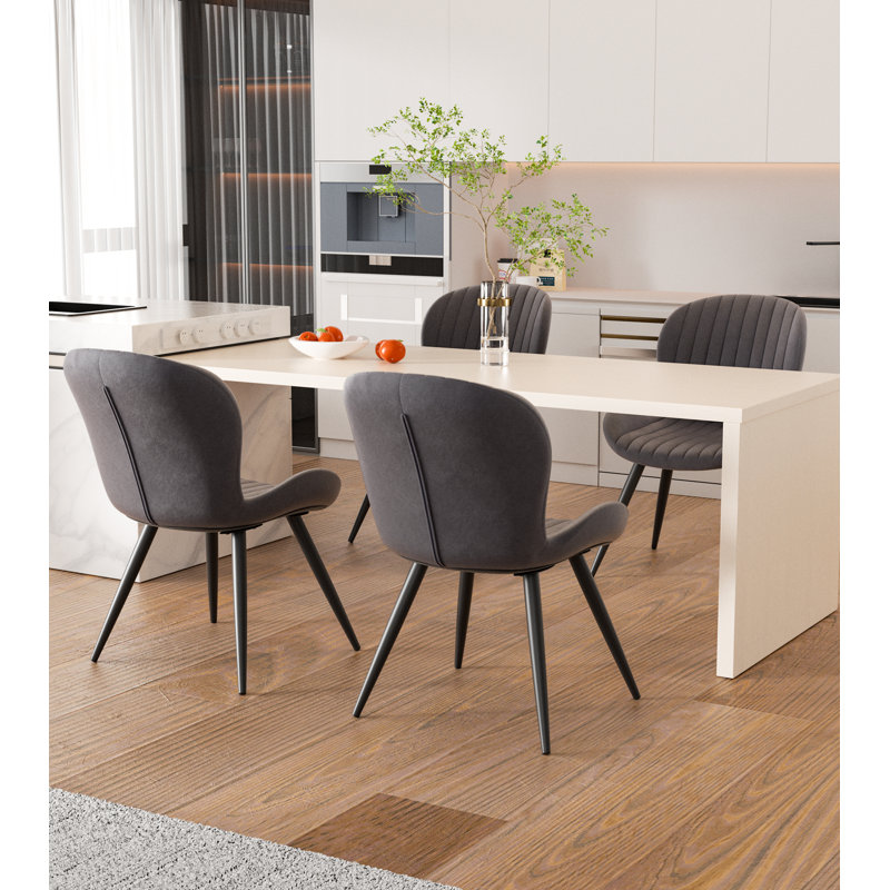 Upholstered Dining Chairs in Scandinavian Style, Dark Grey Faux Leather, 2