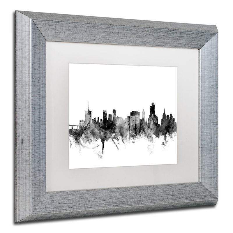 «Tulsa Oklahoma Skyline BW», impression encadrée, L 14 po x H 11 po, Brun, Blanc mat