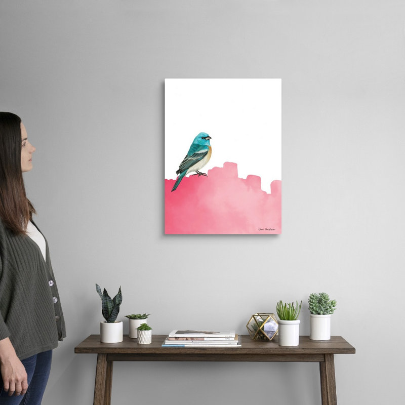 Oiseau sur Rose-reproduction d’art sur toile, Toile tendue, H 24 po x l 18 po x 1,25 po