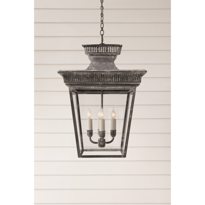 Chapman & Myers Elsinore Medium Hanging Lantern, Weathered Zinc, 21.25" H x 14.5" W x 14.5" D