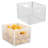 Perforated Metal Storage Bin with Handles for Kitchen and Pantry- Set of 2 - Matte White