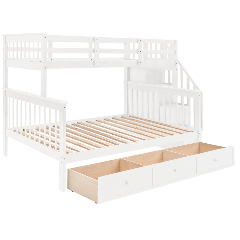 Lit superposé simple à escalier avec tiroir, garde-corps et rangement, idéal pour les invités qui passent la nuit dans la chambre à coucher, rangement d'escalier solide, rail, dortoir à tiroirs à assemblage requis, plusieurs compartiments,