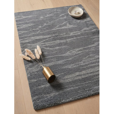 Gris contemporain | Tapis intérieur beige en soie noué à la main