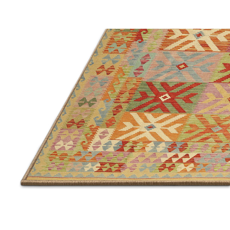 Tapis contemporain orange / jaune / vert, Rectangle 2 pi x 4 pi