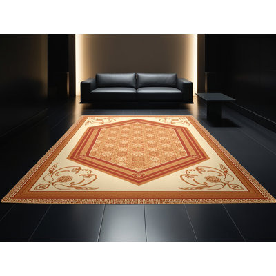 Tapis oriental traditionnel lavable à la machine en brun Madiun - reliure brun clair