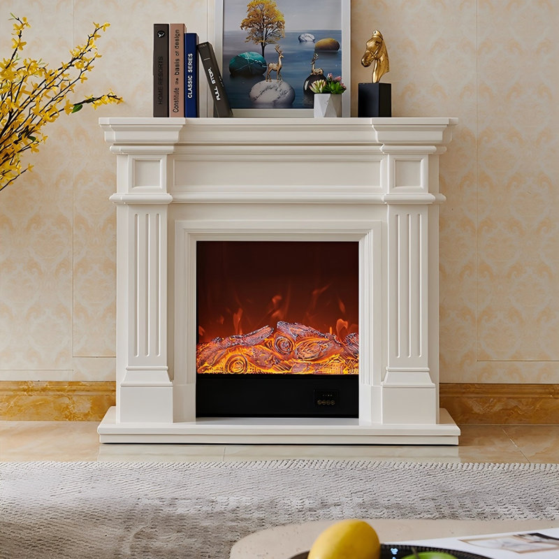 Foyer électrique ivoire blanc paysage, H 43,31 po x l 47,24 po x P 12,6 po