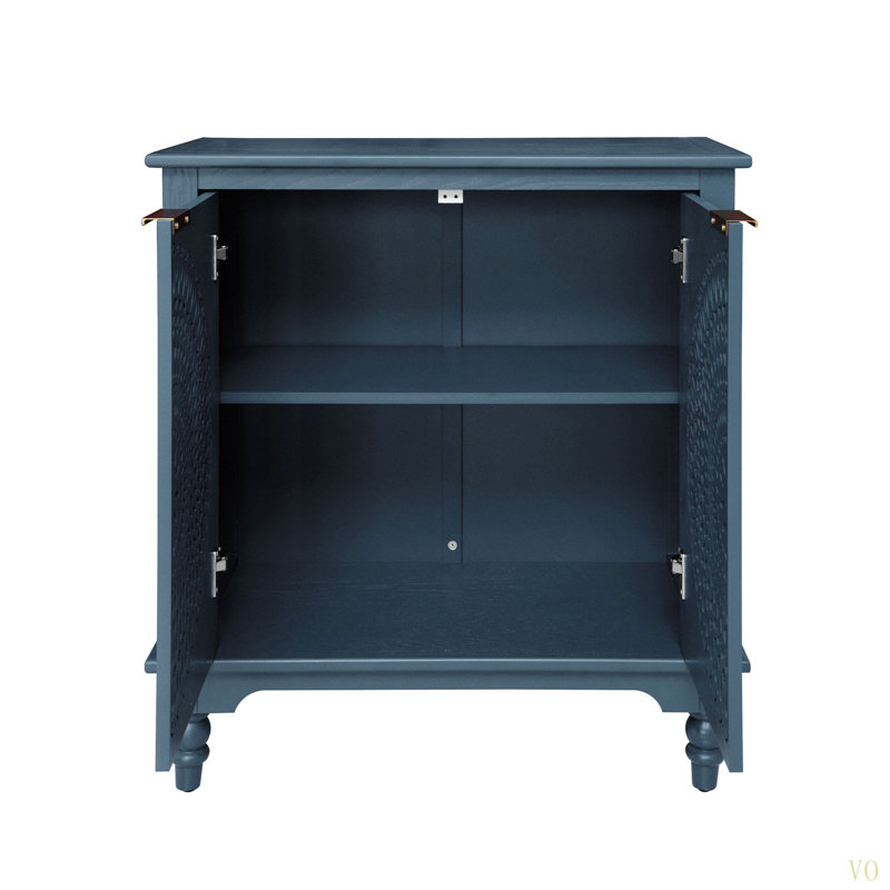Hollow-Carved 2 Door Accent Cabinet Sideboard Buffet Storage For Entryway Living Room Bedroom | Gift Idea, Blue