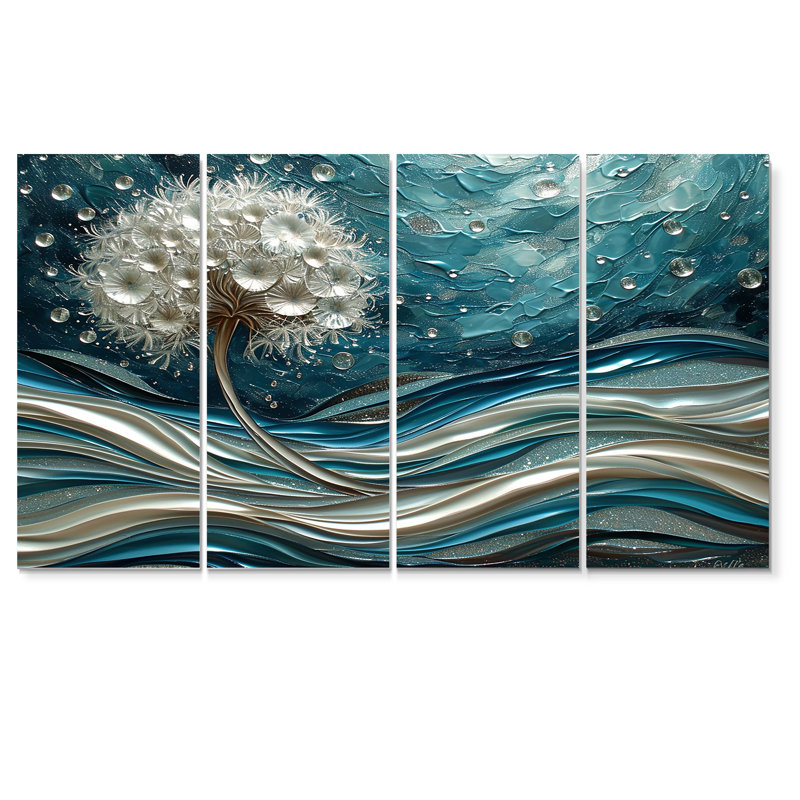 Orsini - ensemble de 4 pièces d'art mural pissenlit, H 28 po x l 48 po