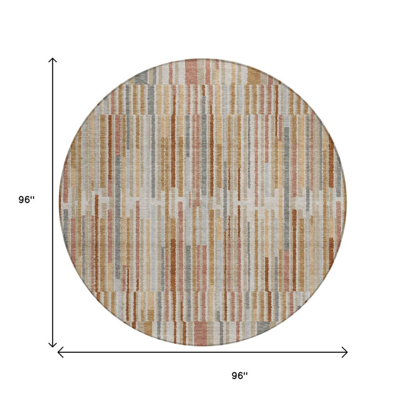 Tapis intérieur lavable rayé rond 8 pi rouille et ivoire