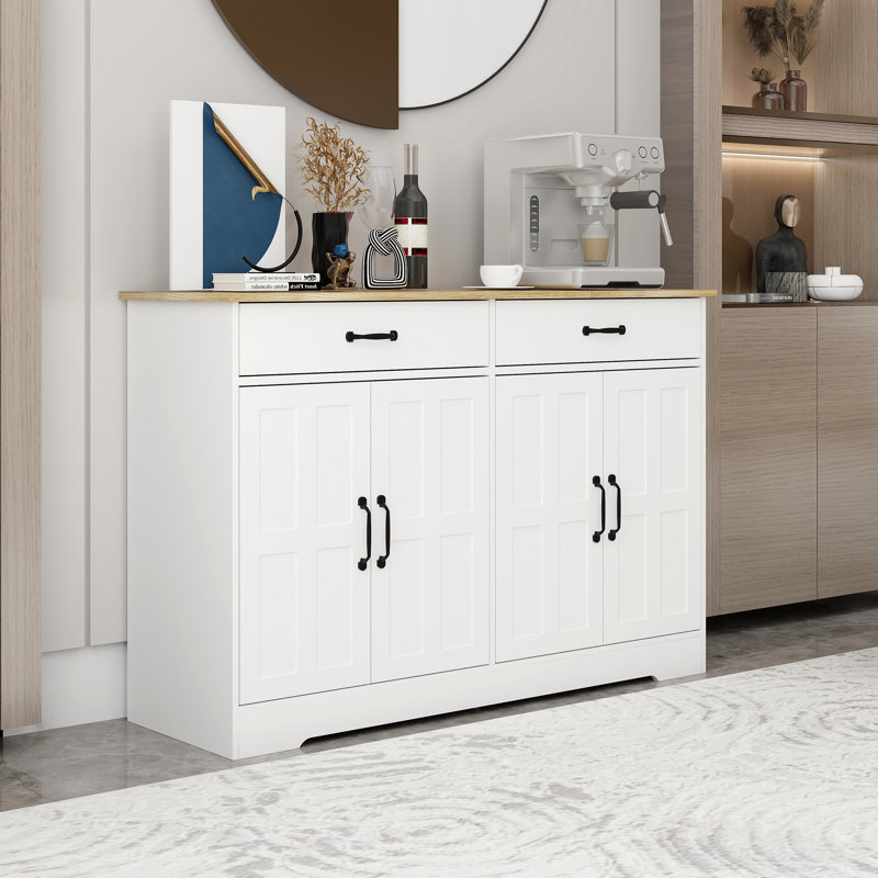 Finnan Farmhouse Buffet Cabinet Storage Sideboard With 2 Drawers And 4 Doors For Dining Living Room Kitchen Cupboard