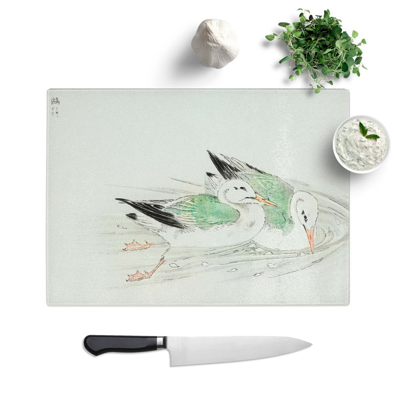 Tempered Glass Two Gulls by Numata Kashu Chopping Board, 39 cm W x 28.5 cm L