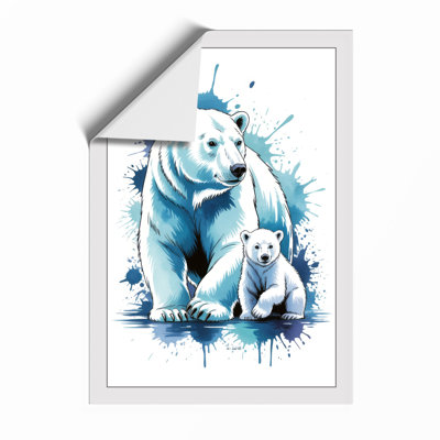 Polar Bears in Blue Modern - Framed Print
