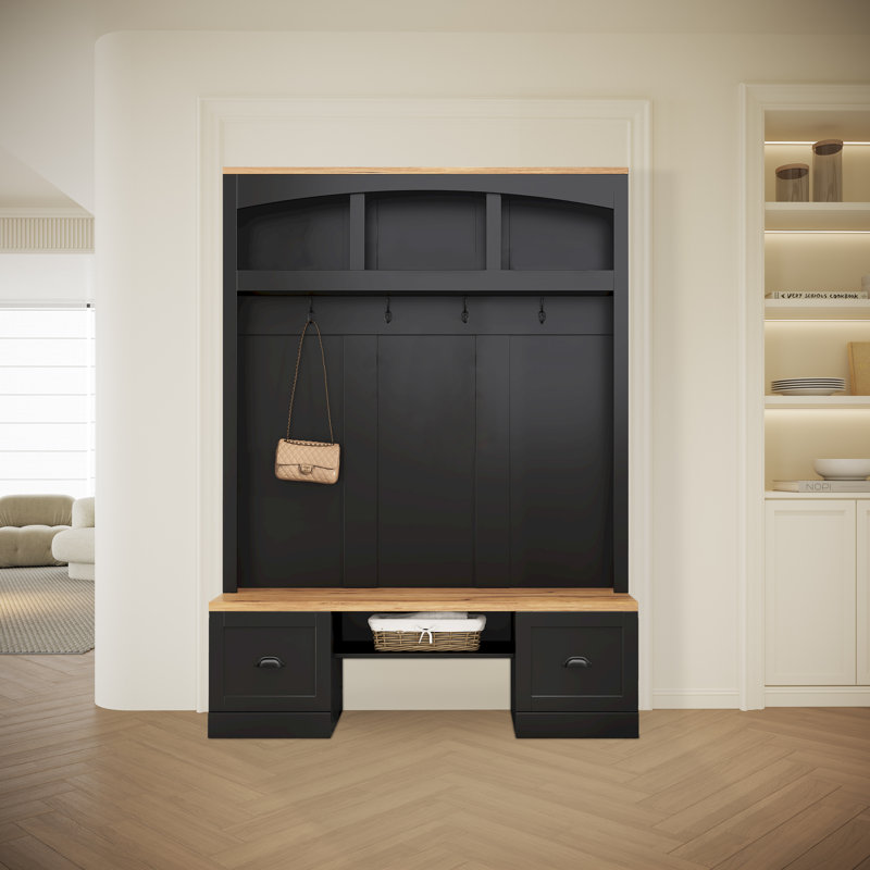 Hall Tree with Open Storage, Black