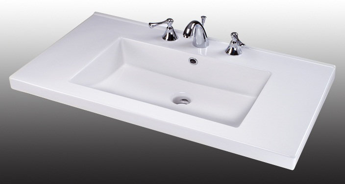 Dessus de salle de bain simple 32 po meuble-lavabo Fiorella, À droite, 3 trous à 8 po de distance