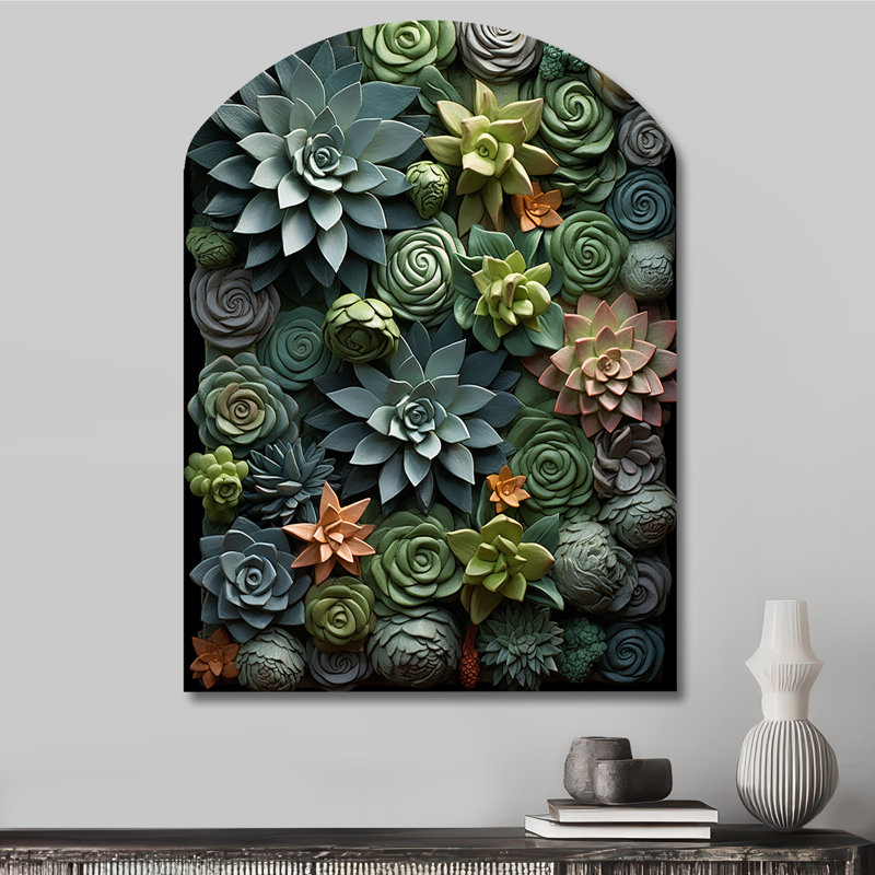 Marius - reproduction d'art en métal succulente asymétrique, sculpture murale en arche, H 34 po x l 25 po