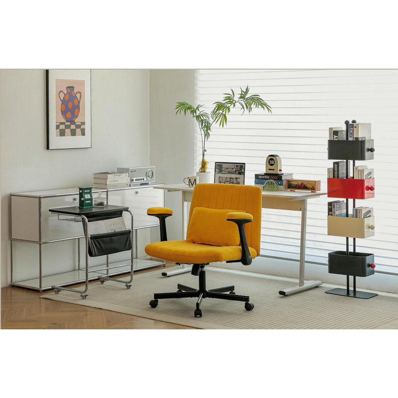 Modern Armrest Office Chair, Computer Desk Chair with Wheels, Yellow