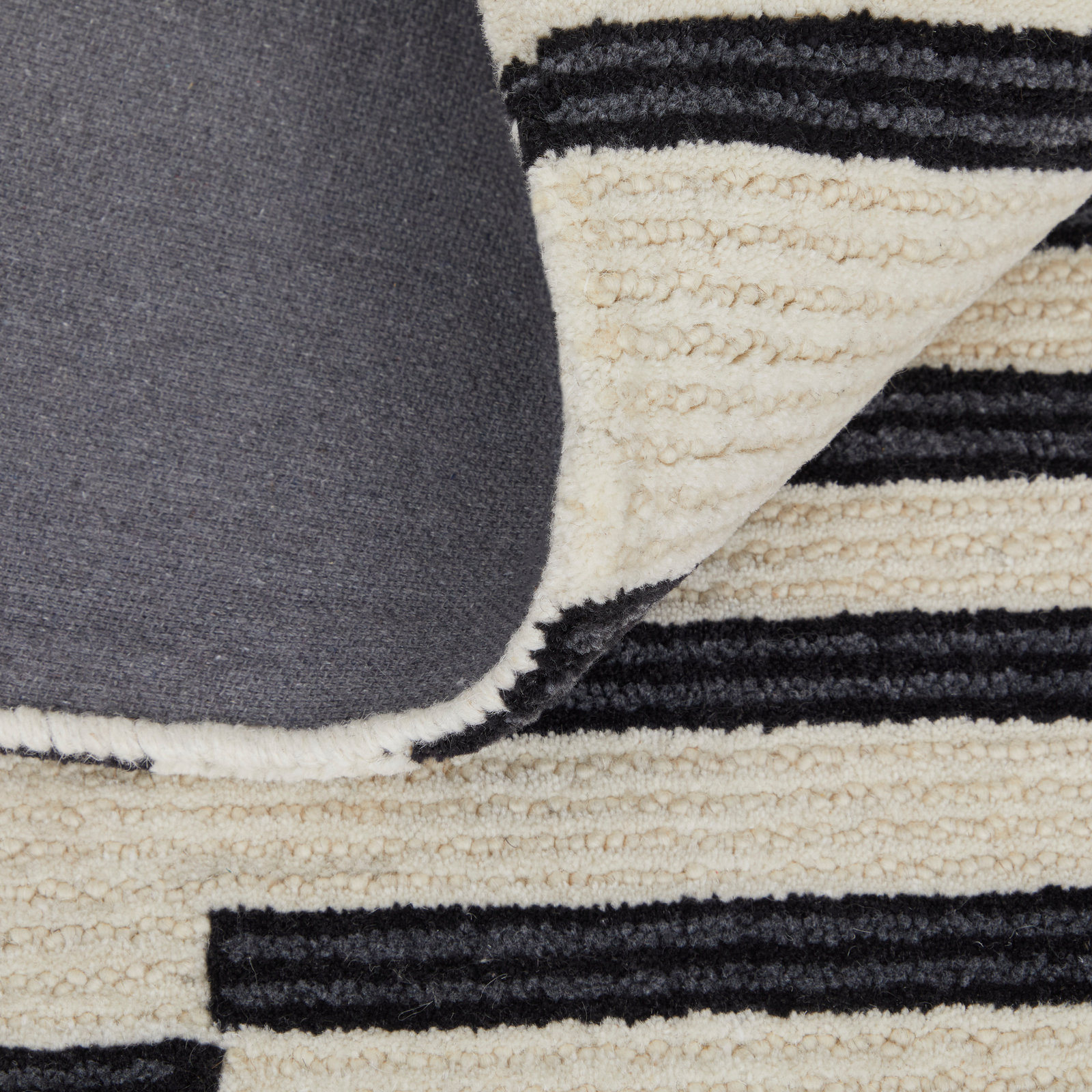 Ryo Ivory Black Hand-Tufted Striped Rug, Rectangle 3'6" x 5'6"
