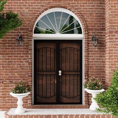 Security Screen Door – Perforated Mesh Steel with Rust-Resistant Finish and Dual-Bore, Reversible French Door in Black With Lock