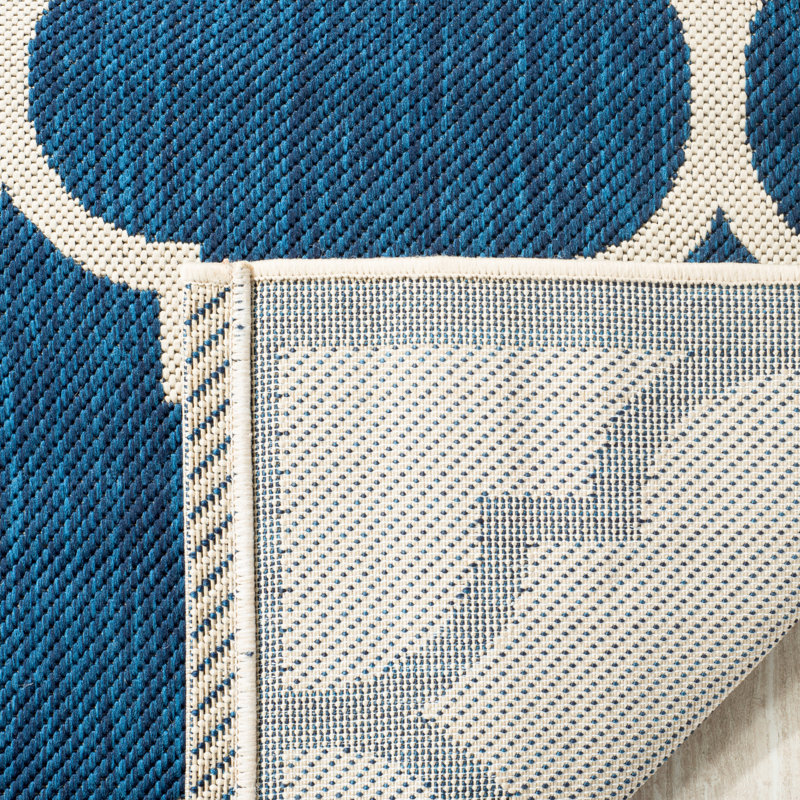 Herefordshire Performance Geometric Indoor/Outdoor Area Rug, Runner 2'3" x 8', Blue/Beige